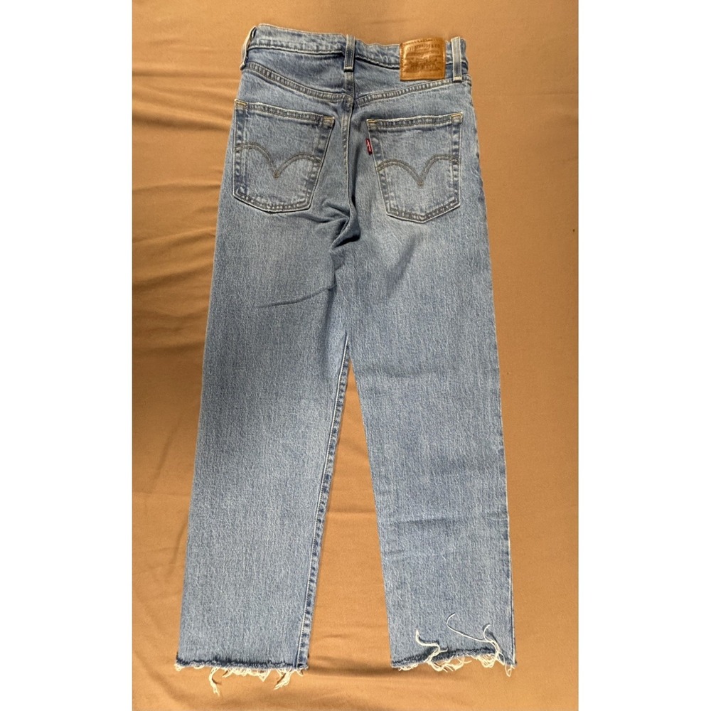 Levis Jeans Womens 25 Blue Ribcage Straight Ankle Button Fly Casual Distressed - Picture 2 of 10